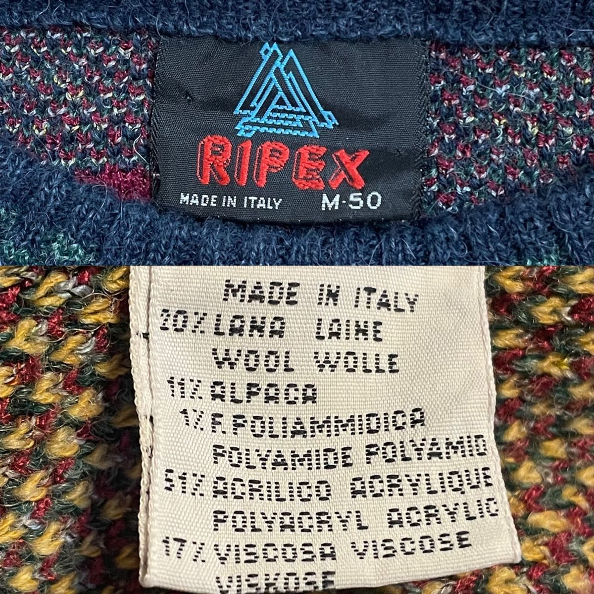 RIPEX イタリア製 柄ニット 柄物 セーター デザインニット マルチカラー 個性的 アクリル ウール ITALY EU古着 