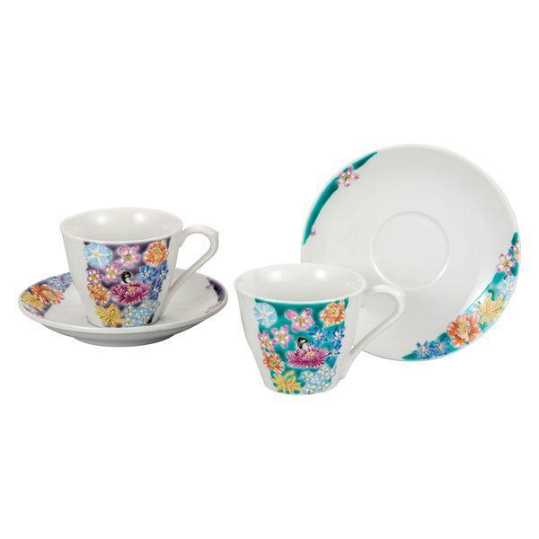 九谷焼! 新川敦子 ☆小鳥花詰・ペアコーヒー碗皿☆ K8-1015 新品 コーヒー 紅茶 ミルク ラテ エスプレッソ 茶器 カップ&ソーサー ギフト