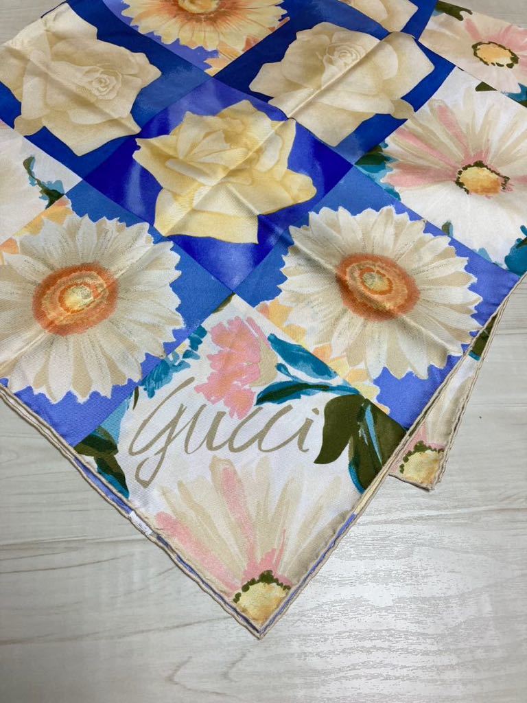 未使用 グッチ GUCCIロゴ フラワー 花柄 大判 シルク スカーフ Yahoo