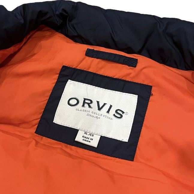 [ beautiful goods ]ORVIS Orbis nylon down vest cotton inside men's XL navy blue / navy orange outdoor fishing protection against cold quilting old clothes 