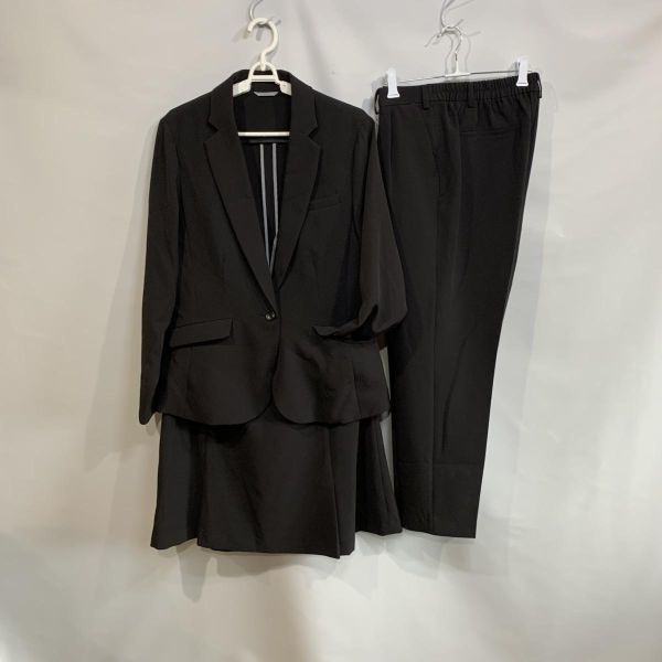 レディーススーツ ジャケット パンツ スカート 大きいサイズ 黒 LL PNKK-36_画像1