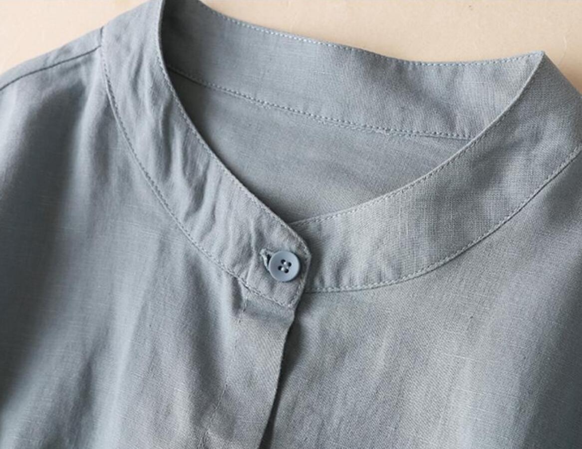  including in a package 1 ten thousand jpy free shipping #M-2XL size # lady's shirt casual plain cotton flax easy large size stylish tunic tops * light blue 