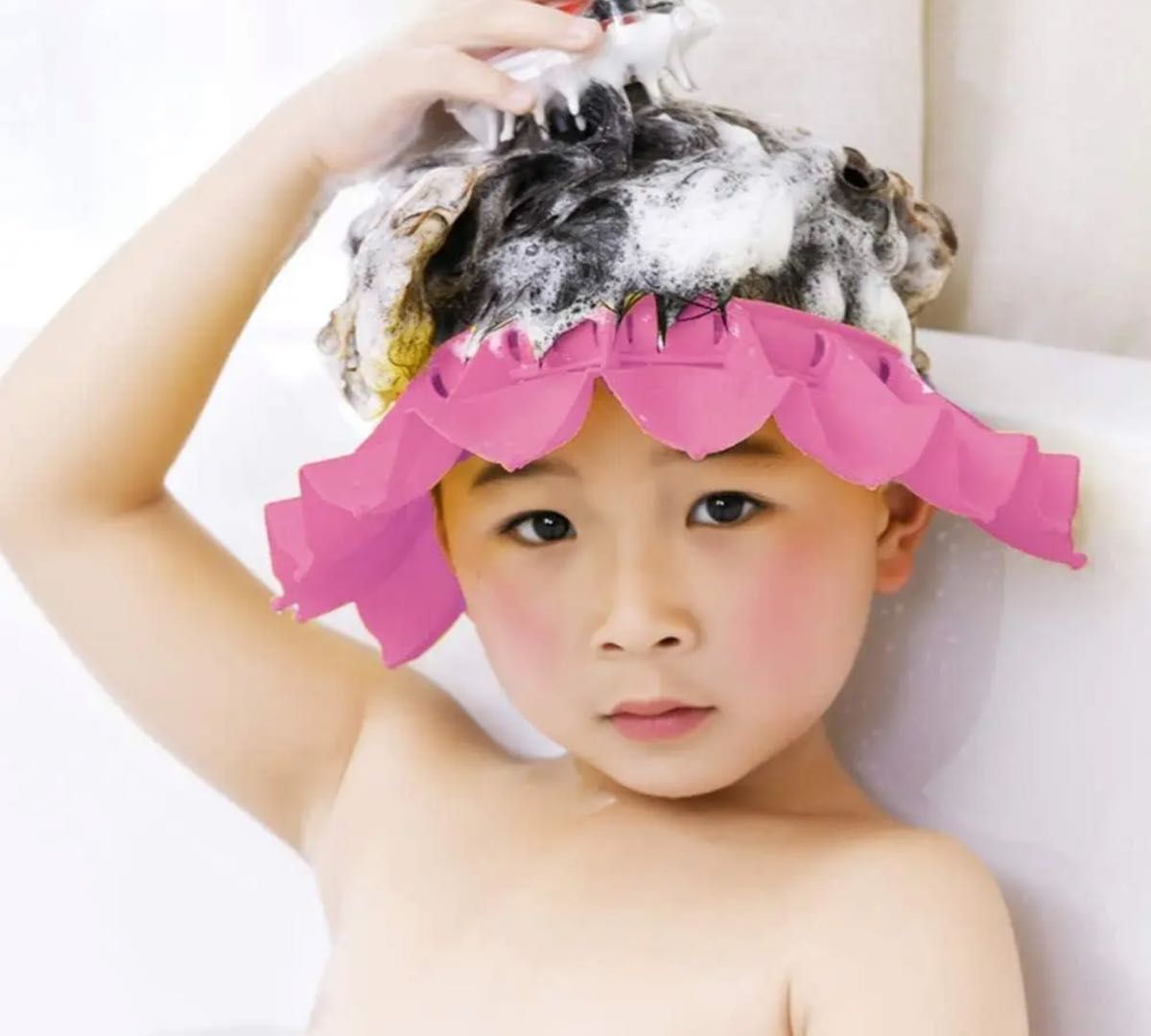 シャンプーハット シャワー お風呂 保護キャップ ソフト サイズ調整可能　ピンク　幼児ベイビー