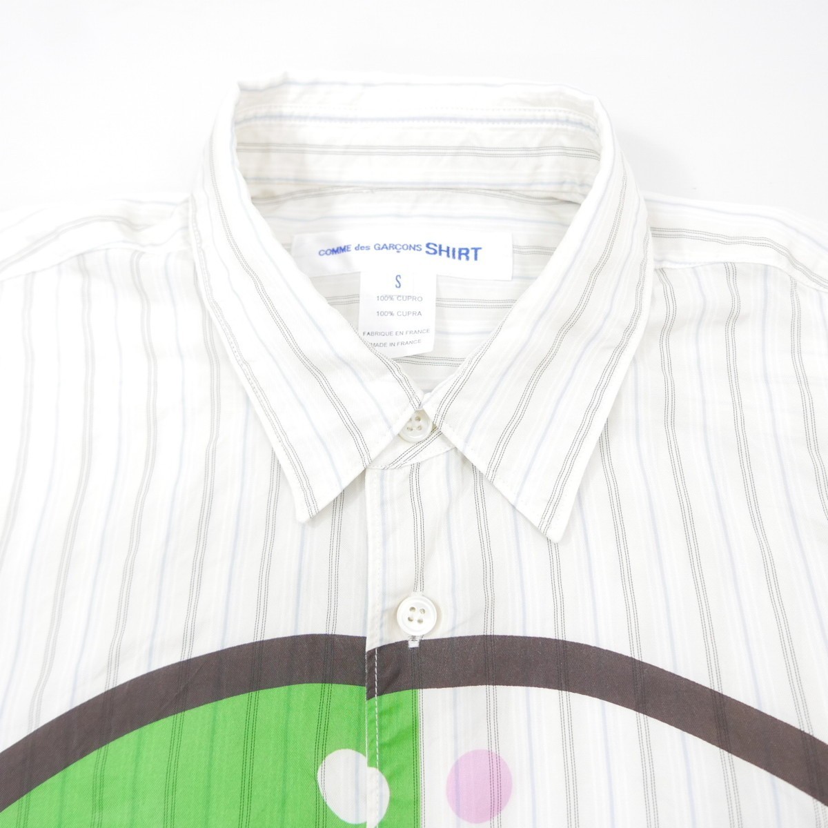 19SS COMME des GARCONS SHIRT コムデギャルソン シャツ キュプラ 長袖 ストライプ 仮面 フェイス モチーフ シャツ アイボリー系 S_画像4