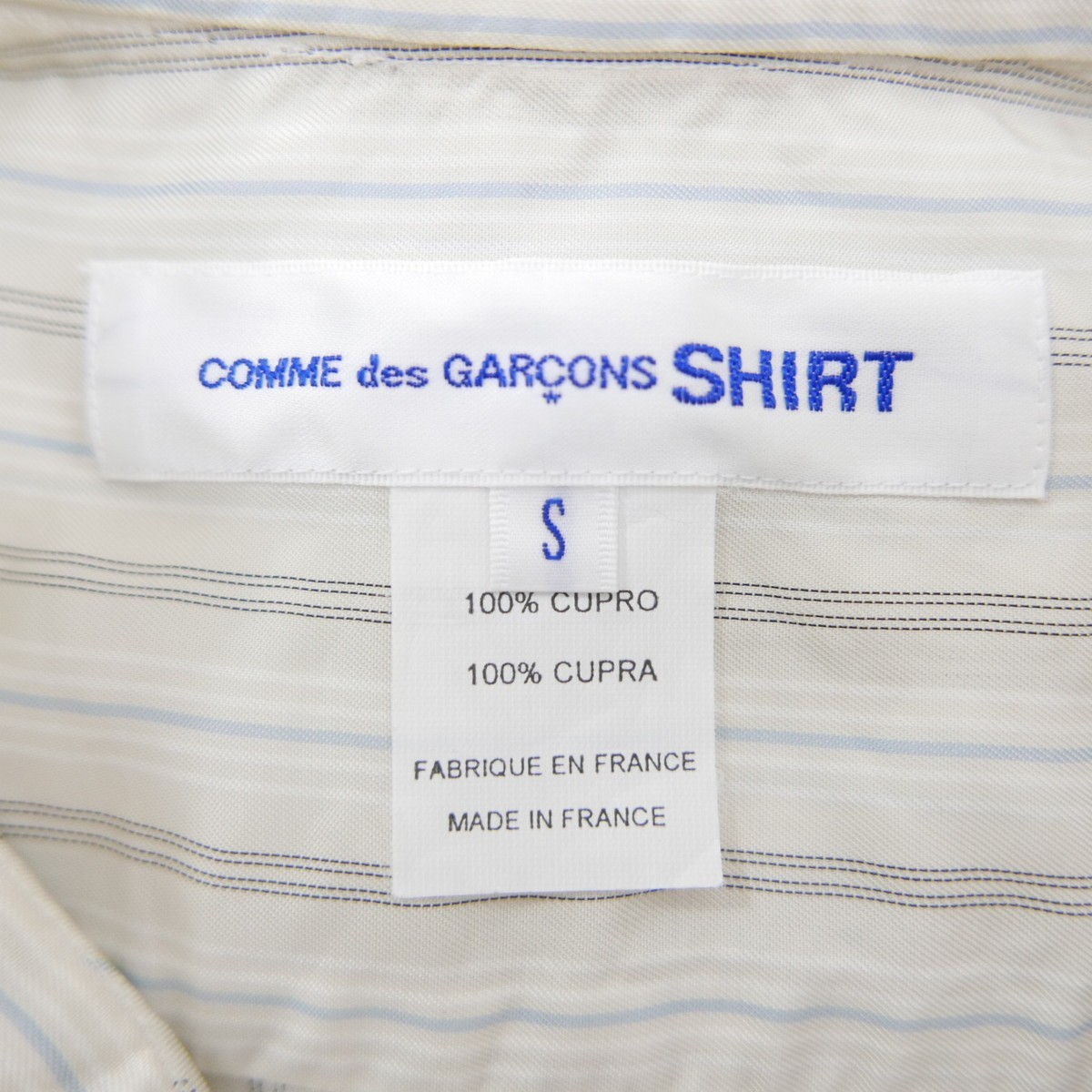 19SS COMME des GARCONS SHIRT コムデギャルソン シャツ キュプラ 長袖 ストライプ 仮面 フェイス モチーフ シャツ アイボリー系 S_画像9