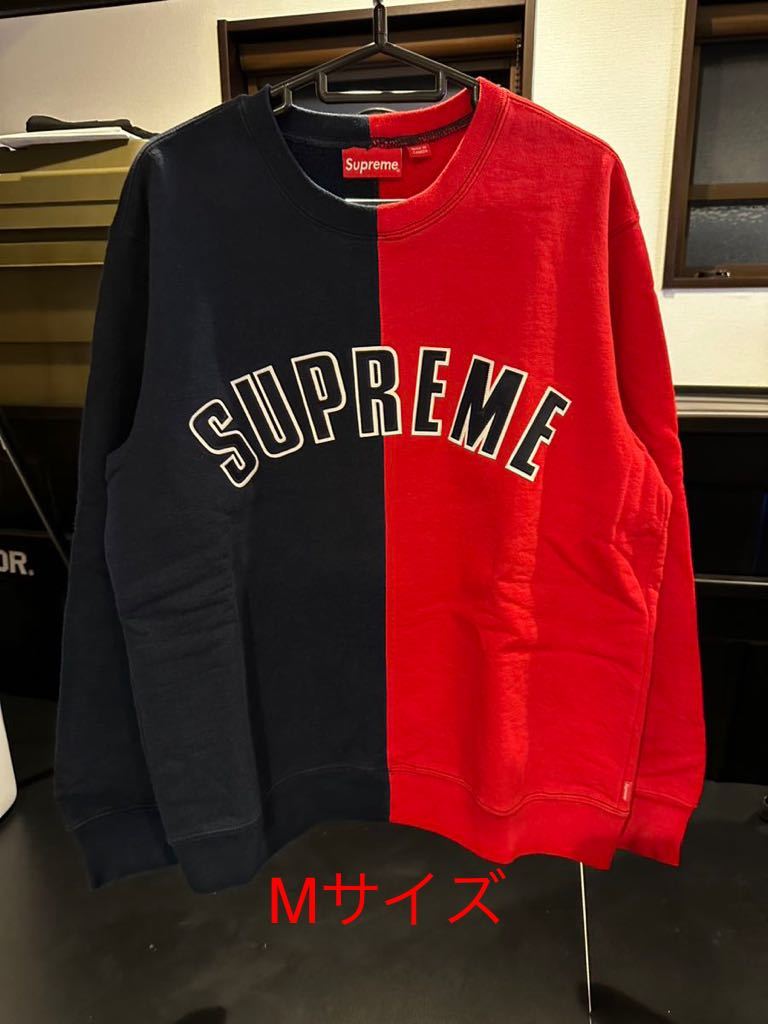 ステッカーおまけ付 美中古 赤紺 Supreme 18AW SPLIT CREWNECK