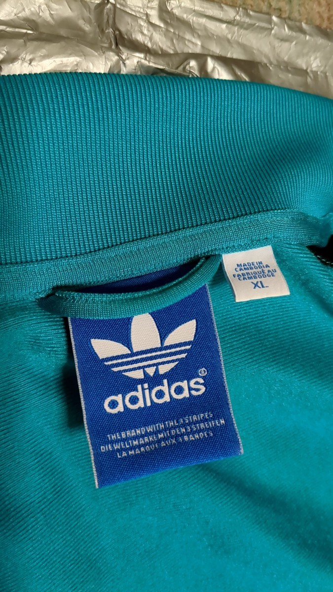 adidas Adidas спортивная куртка джерси mint green XL воротник нет ATP зеленый чёрный белый Vintage ....O27241