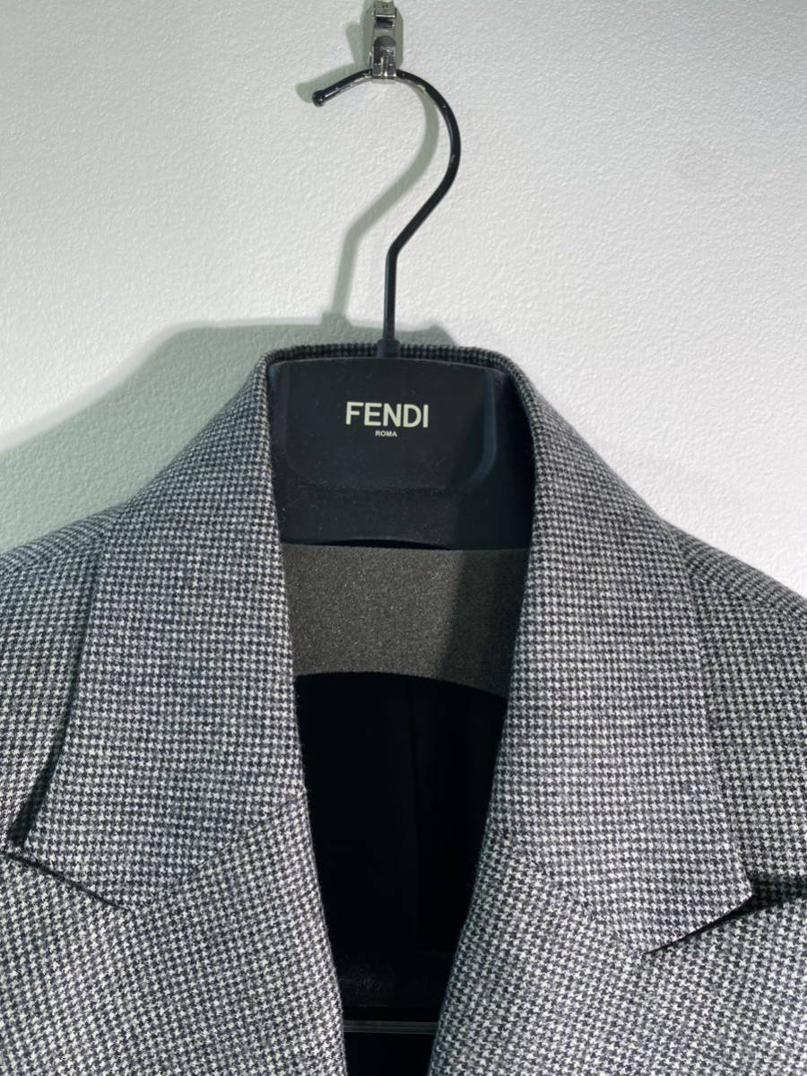 正規 新品 FENDI フェンディ 2B ウール セットアップ スーツ ダブル ジャケット パンツ グレー ハウンドトゥース チェック 50灰本物912N▲_画像5