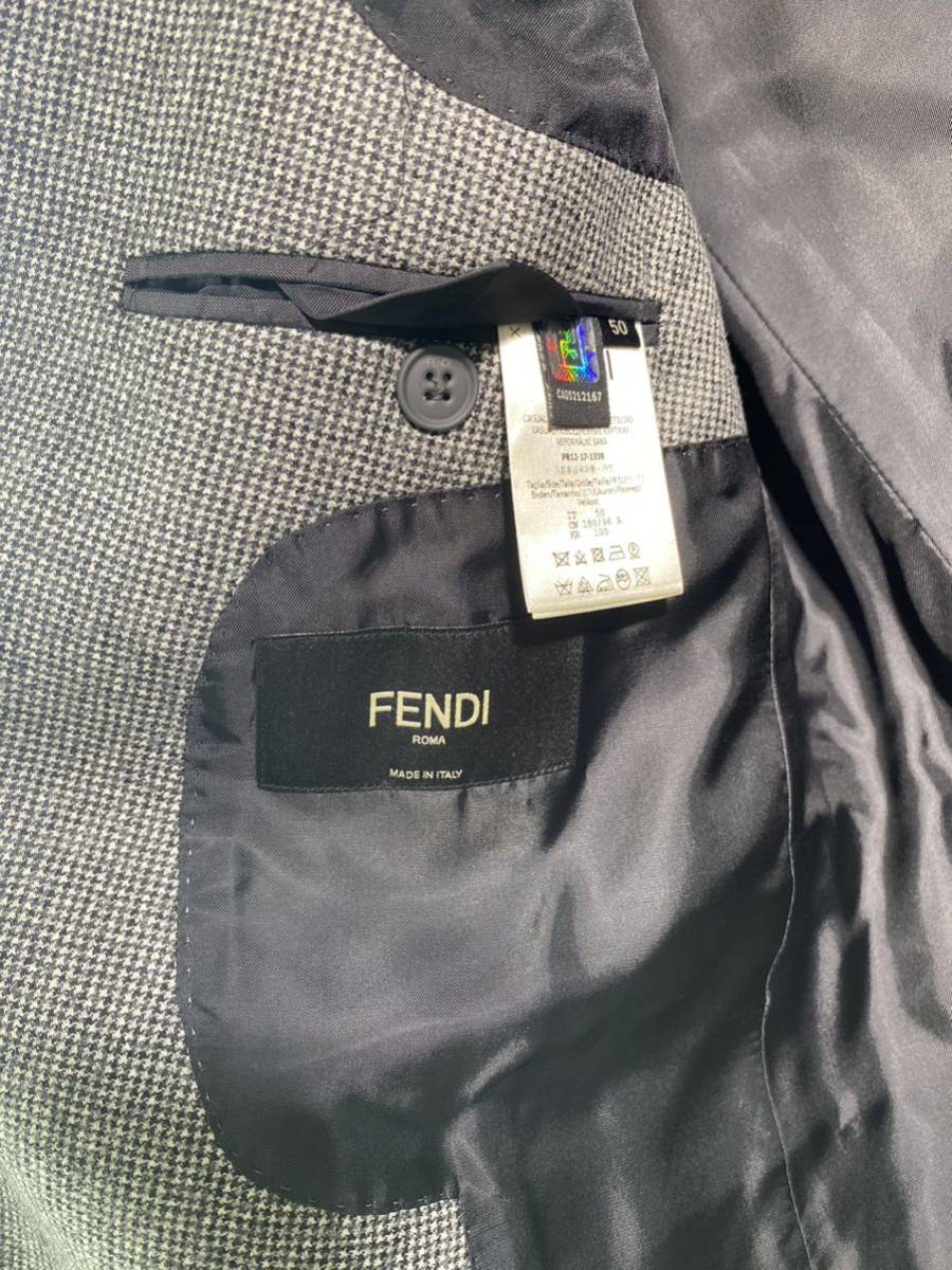正規 新品 FENDI フェンディ 2B ウール セットアップ スーツ ダブル ジャケット パンツ グレー ハウンドトゥース チェック 50灰本物912N▲_画像9