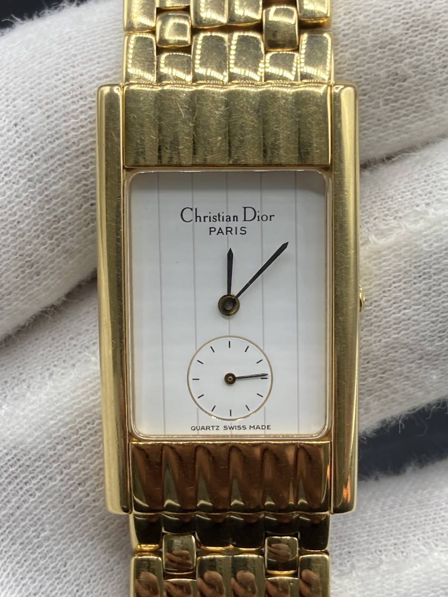 【1252】christan dior クリスチャンディオール 55.142.1 スクエアフェイス メンズ腕時計 ゴールド 電池切れ ジャンク扱い