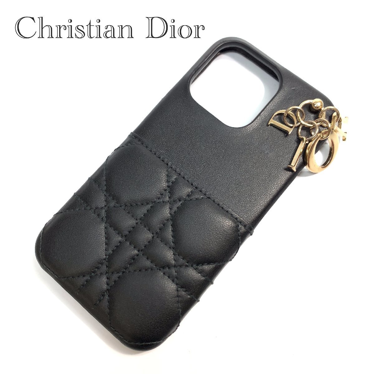 美品 Christian Dior クリスチャン ディオール iPhone 13 Pro スマホ ケース レディ カナージュ S0959ONMJ 黒 ラムスキン レザー 小物_画像1