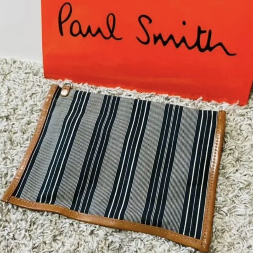  superior article Paul Smith PaulSmith leather stripe pouch Denim indigo navy men's lady's unisex purse bag 8534