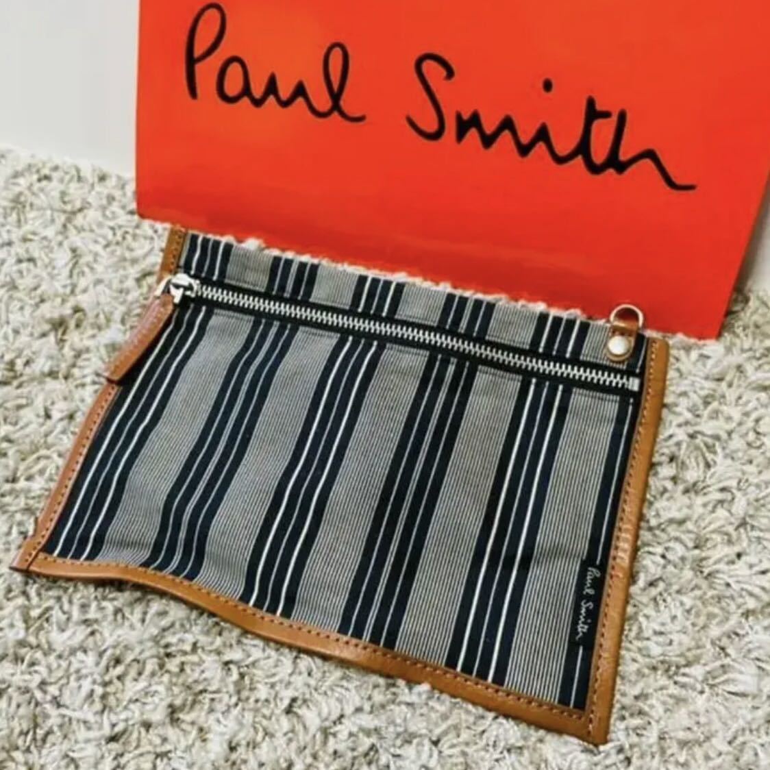  superior article Paul Smith PaulSmith leather stripe pouch Denim indigo navy men's lady's unisex purse bag 8534