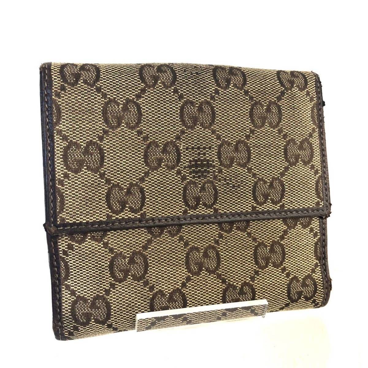 GUCCI グッチ　アビー　GGキャンバス×レザー 三つ折り財布　ブラウン　ゴールド金具　イタリア製　刻印あり_画像2