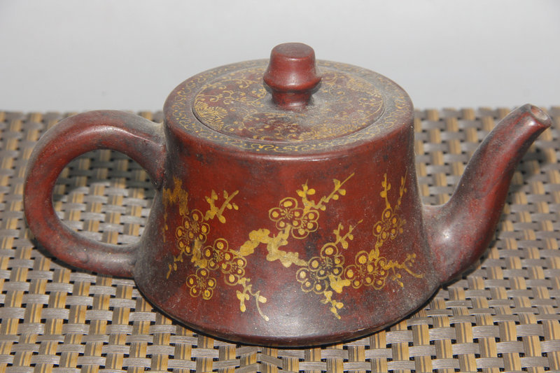 素晴らしい 茶道具 梅花紋 描金 紫砂壷 宜興紫砂細作 蔵友旧蔵出 煎茶