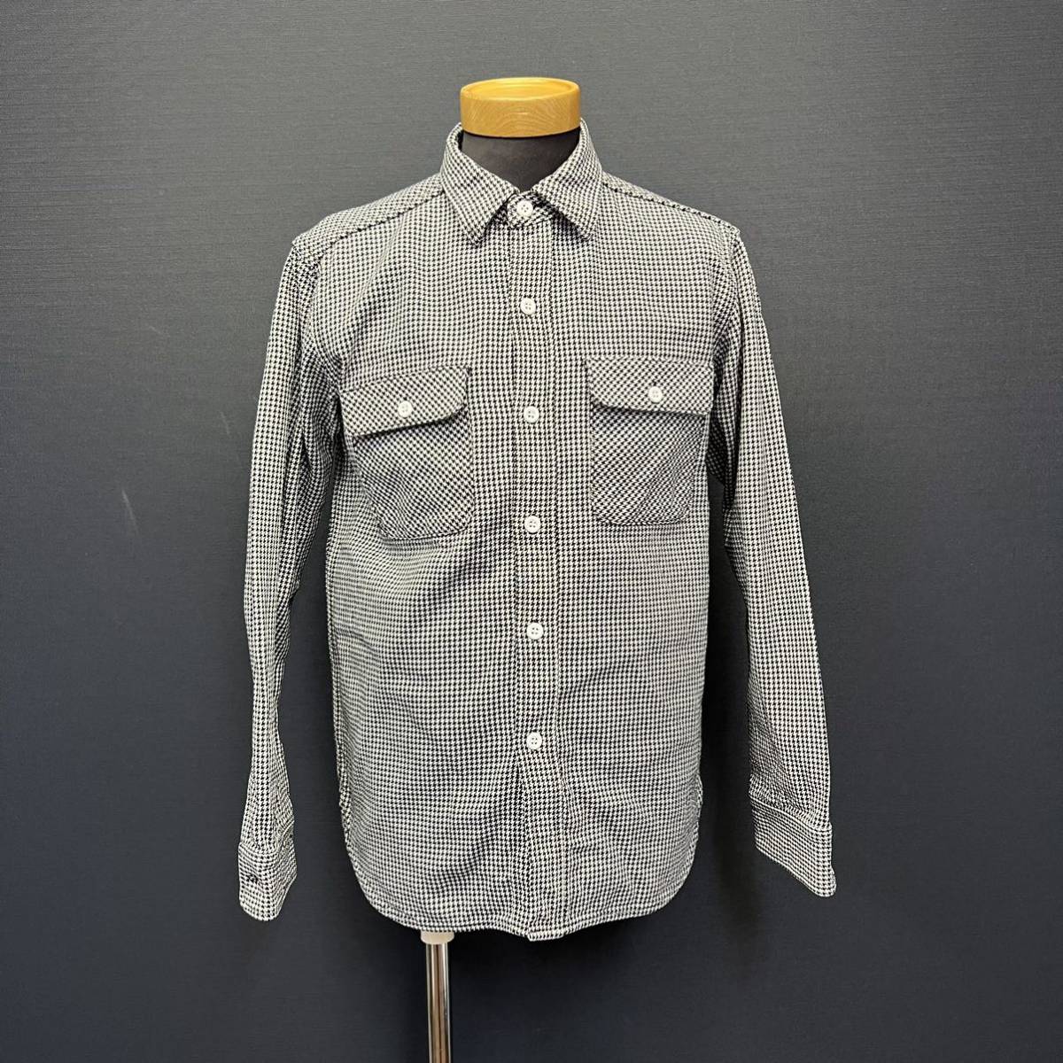 JELADO heavy Flannel Shirt ジェラード ヘビー ネルシャツ size 15 ブラック ホワイト 千鳥柄 長袖シャツ ボタン_画像1