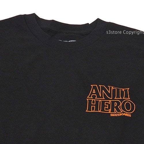 1円～ ANTIHERO LIL BLACK HERO OUTLINE T-SHIRT BLACK W/ ORANGE PRINT S アンタイヒーロー Tシャツ 半袖 メンズ [同梱不可]_画像3