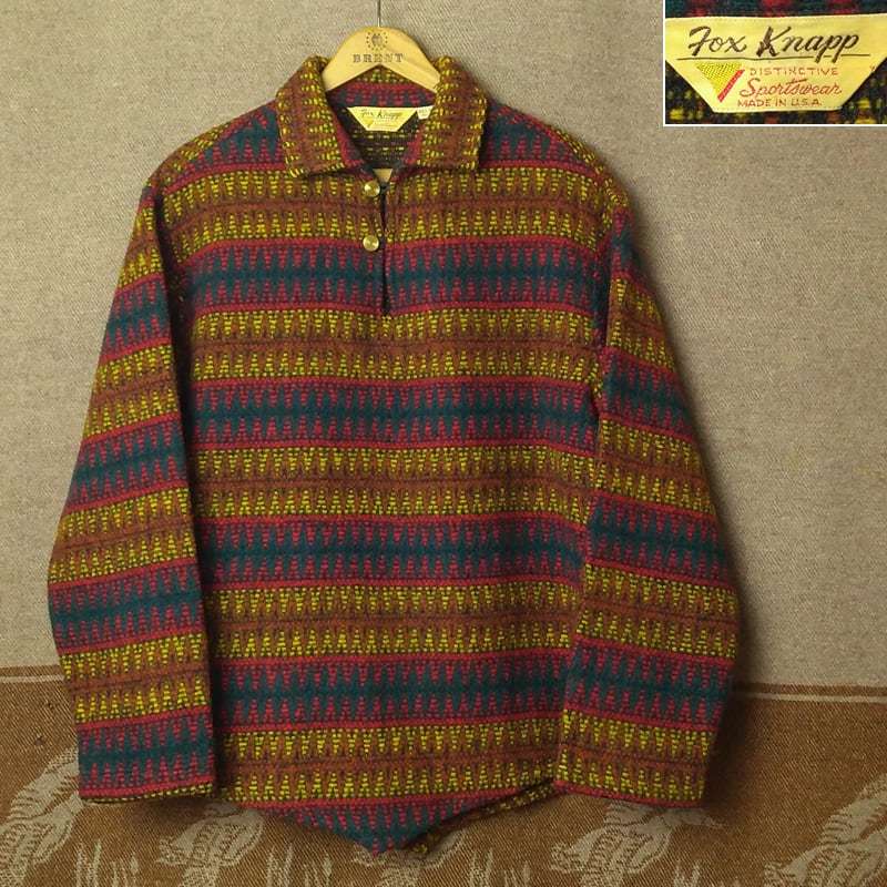 ネイティブ ラグ 【Fox Knapp】60s Woven Wool Pullover Shirt Jacket 60年代 プルオーバー ウール シャツ S ジャケット ビンテージ 50s70s
