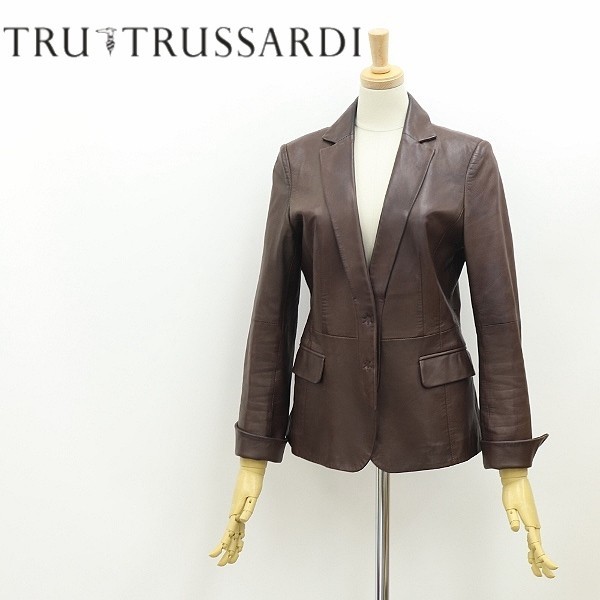 ◆TRU TRUSSARDI STILE トゥルー トラサルディ スティーレ 羊革 ラムレザー ジャケット 茶 ブラウン 38