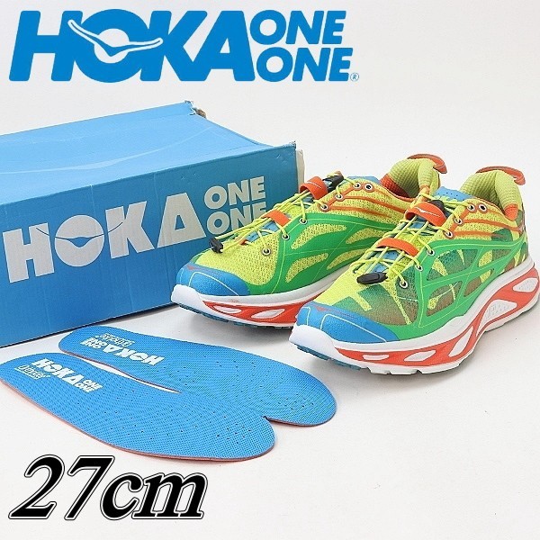 美品●HOKA ONE ONE ホカオネオネ HUAKA フアカ ランニング シューズ オレンジ/グリーン/イエロー US9 / 27cmの画像1