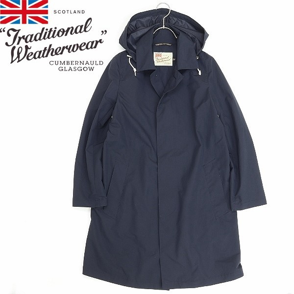 ◆Traditional Weatherwear トラディショナル ウェザーウェア SELBY HOOD 撥水加工 フーデッド ステンカラー コート 紺 ネイビー 32_画像1