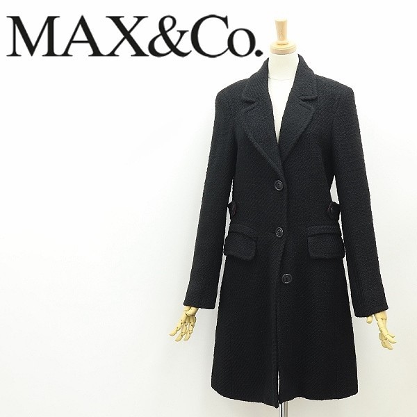 ◆MAX&Co. マックス&コー マックスマーラ ツイード チェスター コート 黒 ブラック 40