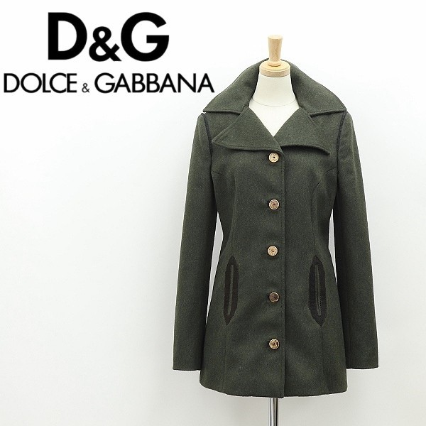 *D&G Dolce & Gabbana lining floral print leather using wool half coat moss green 26/40