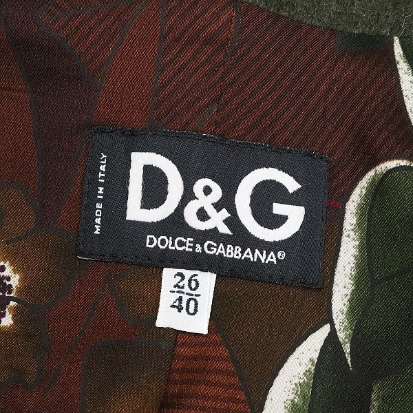 ◆D&G ドルチェ＆ガッバーナ 裏地花柄 レザー使い ウール ハーフ コート モスグリーン 26/40_画像5