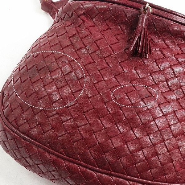 ◆BOTTEGA VENETA/ボッテガヴェネタ イントレチャート レザー 斜め掛け ショルダー バッグ ワインレッドの画像8