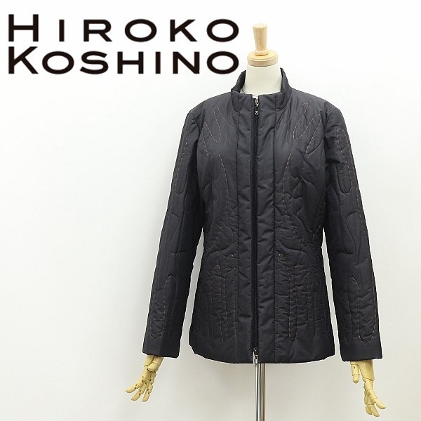 ◆HIROKO KOSHINO ヒロココシノ 刺繍 デザインステッチ Wジップ 中綿 ジャケット 黒 ブラック 9