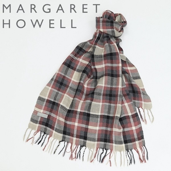 ◆MARGARET HOWELL マーガレット ハウエル チェック柄 薄手 ウール ストール マフラー