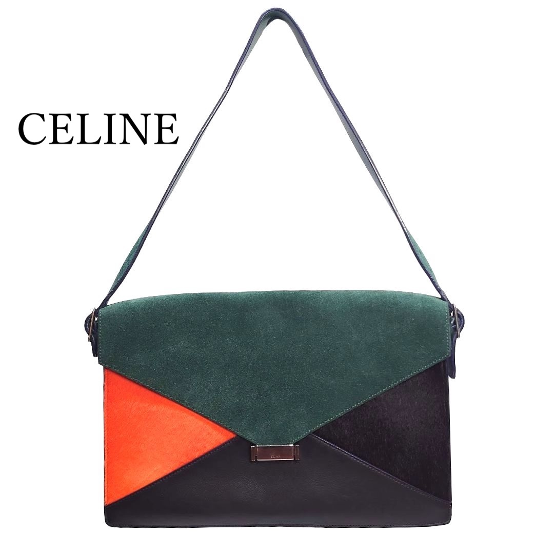 CELINE セリーヌ ショルダーバッグ クラッチバッグ メッセンジャーバッグ スエード ハラコ レザー グリーン オレンジ ブラック 緑 黒 _スエード・ハラコ・レザーで作られています