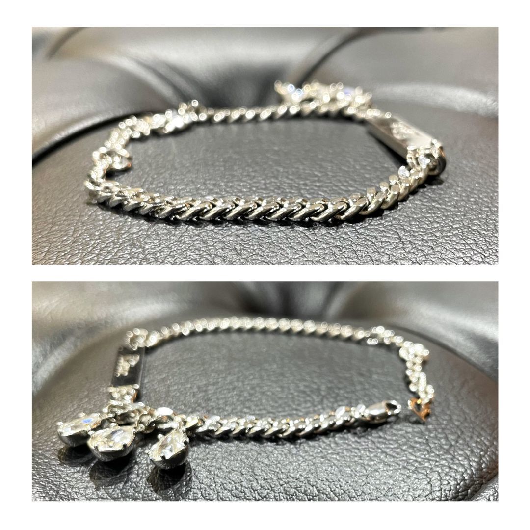 【美品】Christian Dior CD クリスチャンディオール ブレスレット シルバー チェーン ビジュー ロゴプレート【送料無料】_画像3