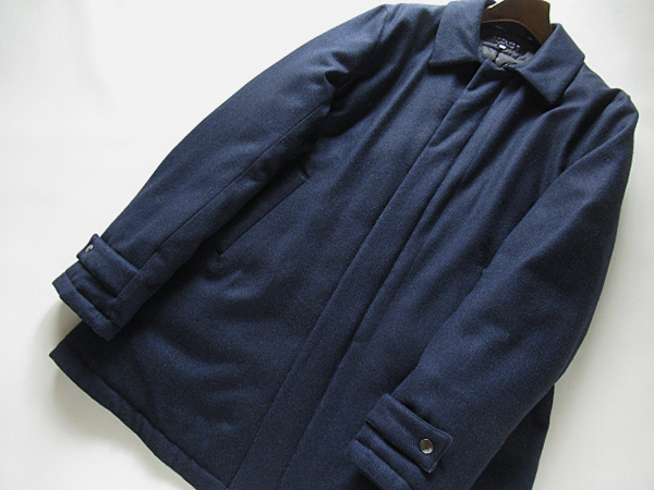 新品◆13万円 防寒★麻布テーラー R&BLUES by azabu tailor★ウール ダウンステンカラーコート M 濃紺 ヘリンボーン柄_画像2