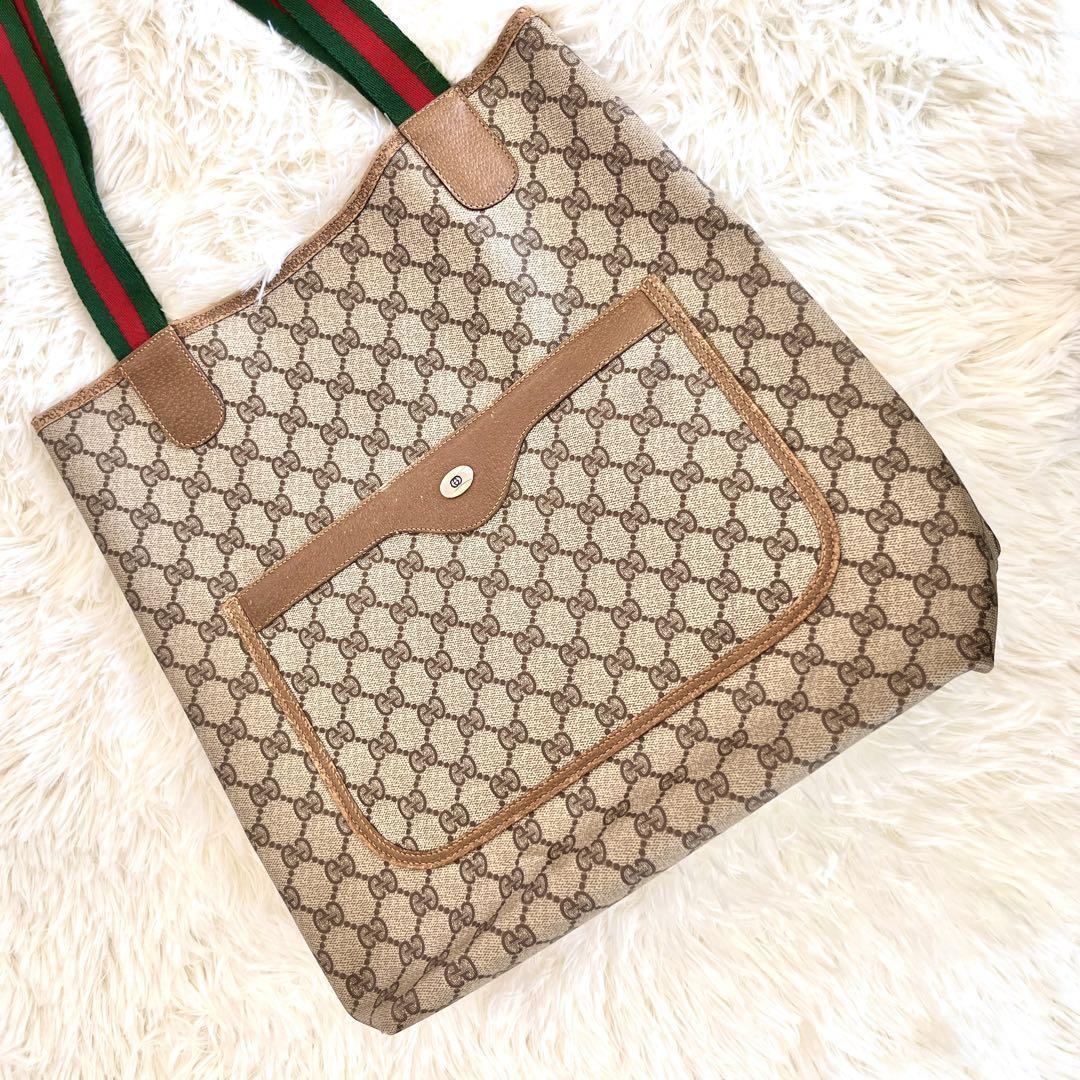 GUCCI オールドグッチ シェリーライン トート バッグ ヴィンテージ紙