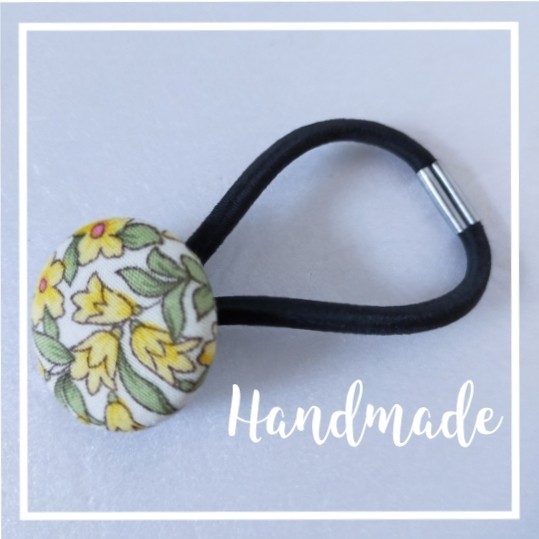 ** hand made ... button hair elastic floral print [A]