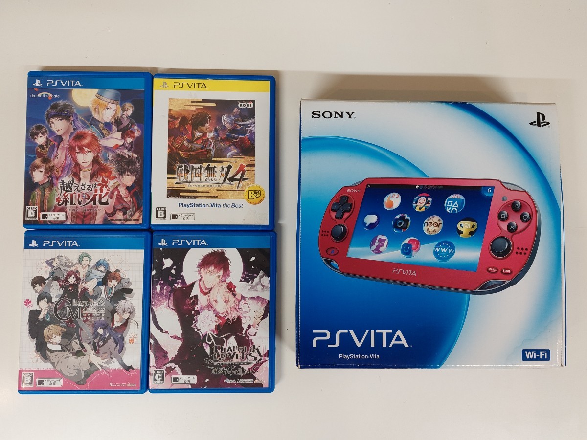 SONY PSVITA本体+ソフト5枚セット/越えざるは紅い花/戦国無双4/シャレードマニアクス/ディアボリックラヴァーズ/P4G_画像1