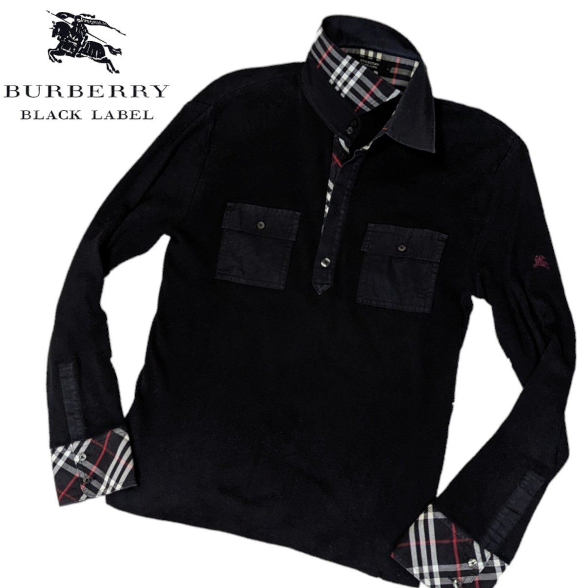 【激レア！】バーバリー ブラックレーベル 前立て ホース刺繍 ノバチェック 長袖シャツ BURBERRY BLACK LABEL シャツ トップス  ジャケット