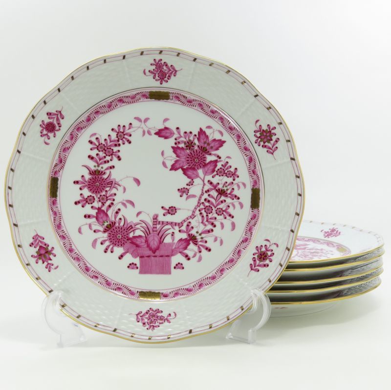  Herend plate # Индия. . розовый мелкая тарелка 24.5cm большая тарелка 6 шт. комплект HEREND 1 класса товар 
