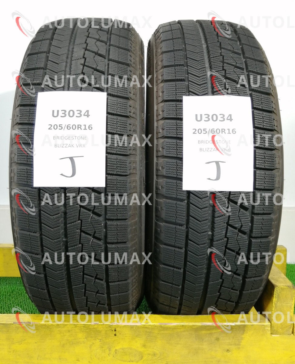 205/60R16 92Q Bridgestone BLIZZAK VRX 中古 スタッドレスタイヤ 2本セット 送料無料 205/60/16 ブリヂストン U3034.J_画像1