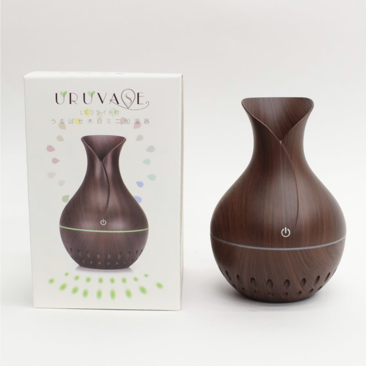  humidifier Mini humidifier wood grain desk compact USB rechargeable LED light attaching wood style Mist dark wood 