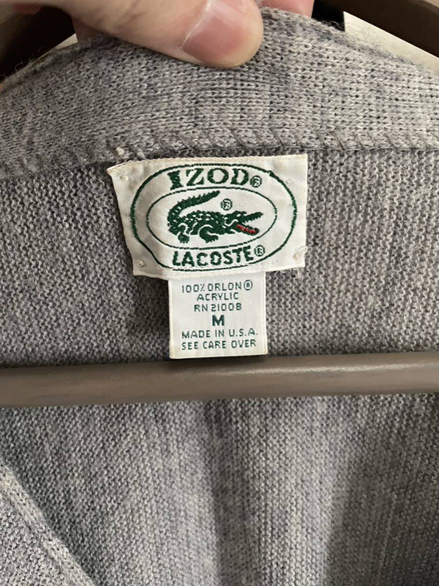 80s usa製 ラコステ カーディガン M グレー IZOD LACOSTE 糸巻きタグ 灰色 ニット 古着 ユーズドused VINTAGE ビンテージ ヴィンテージ_画像2