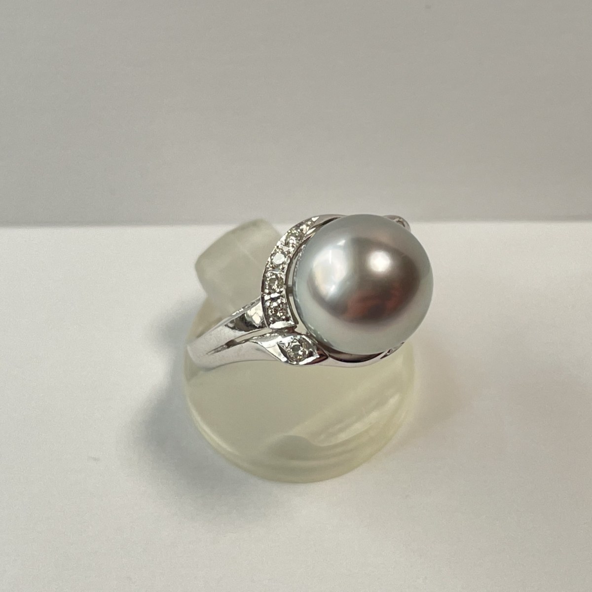 Pt900　パール　10ｍｍ　ダイヤモンド0.12ct　リング　指輪　＃11　11号　真珠　グレーカラー