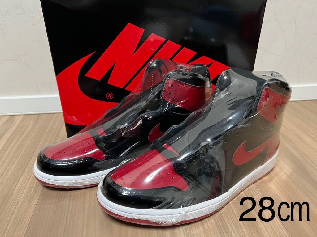 (国内正規28.0㎝未着用)キックスラップ済Nike Air Jordan 1 High OG Patent Bredナイキ エアジョーダン1 ハイ OG パテント ブレッド _画像1