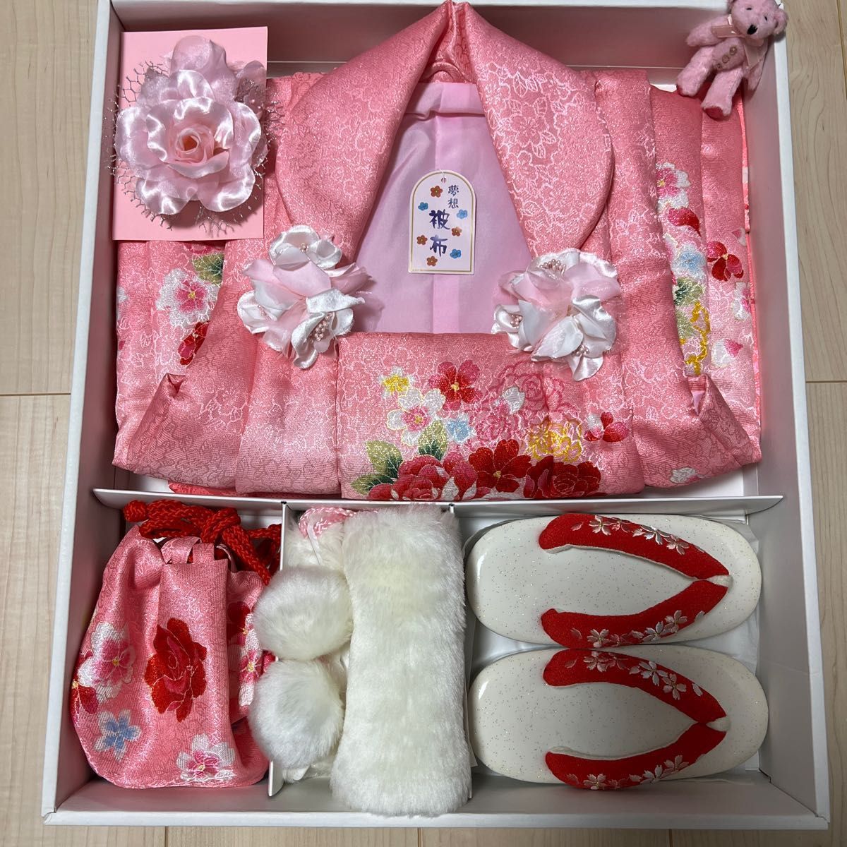 極美品 7点セット+テディベア 七五三 七五三着物 3歳 女の子 被布 箱あり