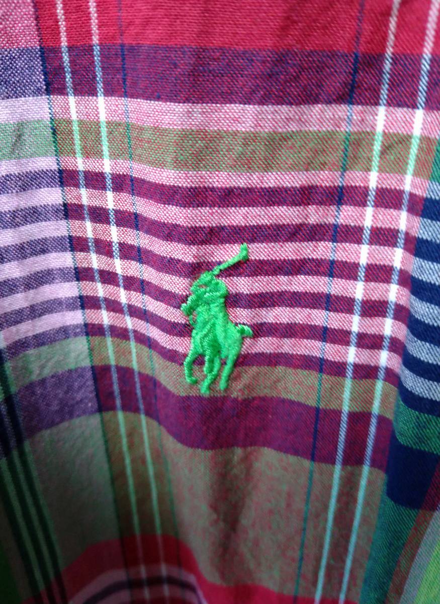 HSS１７半袖チェックボタンダウンシャツ　2L　Ralph lauren　インド製　赤・緑チェック系　中古１枚_画像2