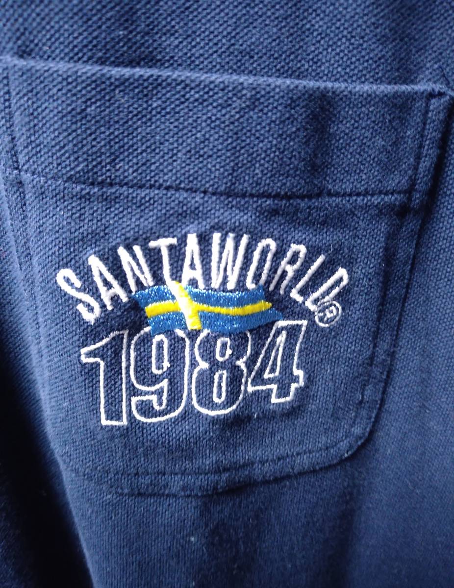 HPS２９半袖ポロシャツ襟首ジッパー刺繍入り SANTA WORLD XL 紺色系  綿 中国製 中古良品１枚の画像3