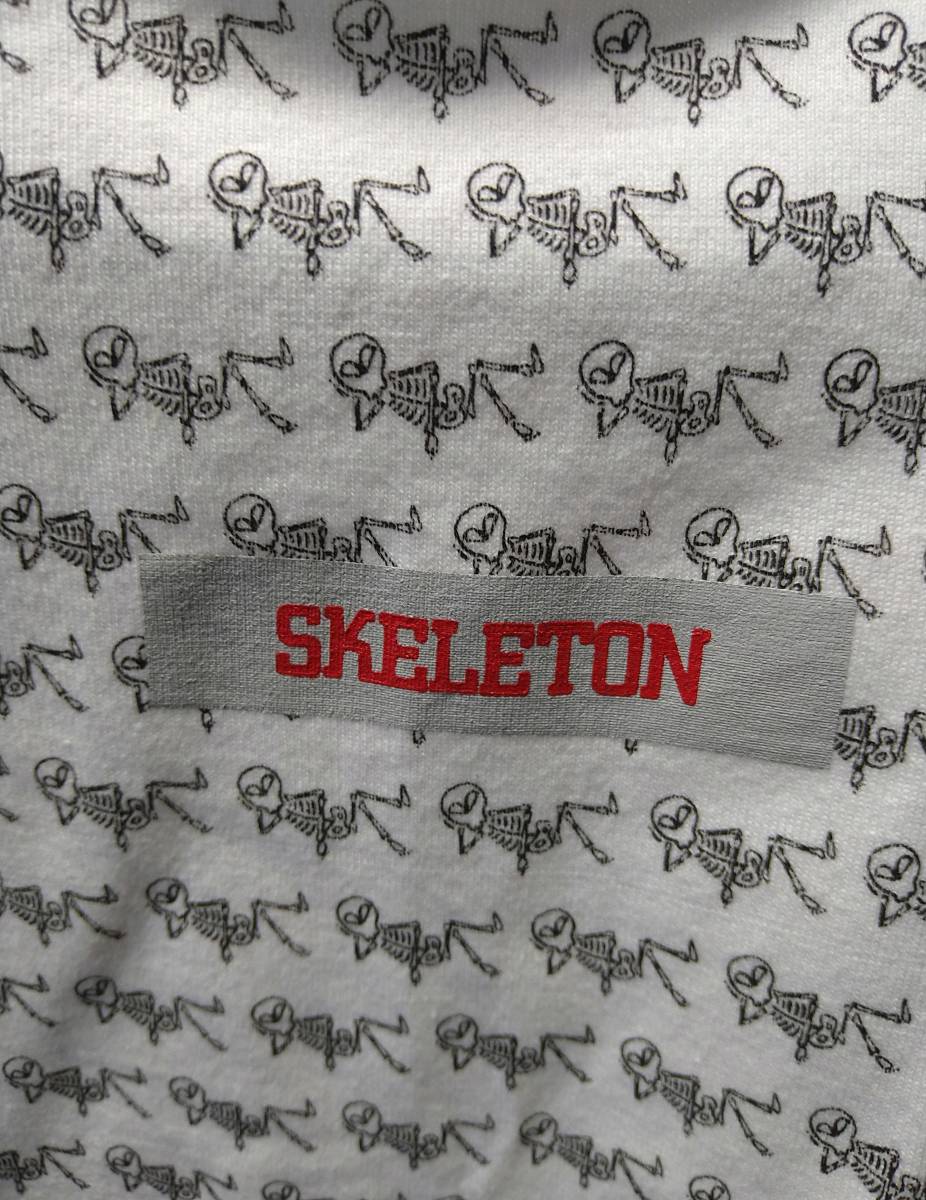 HSS３０半袖プリント・ワッペンTシャツSKELETON　スカル柄　2L　？　中国製　白色系　綿　中古1枚_画像3