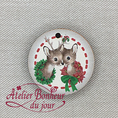 鹿メダル フランス 製 木製ボタン アトリエ ボヌール ドゥ ジュール クリスマス リース トナカイ 小物 手芸 ボタン 雑貨