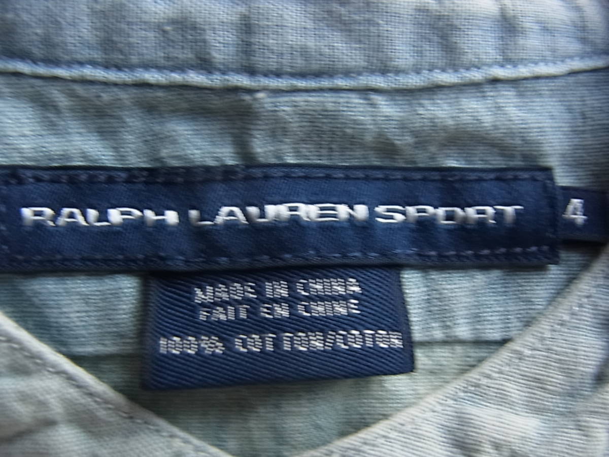 RALPH LAUREN ラルフローレン 　インディゴシャンブレー素材　ユーズド ブリーチ加工　バンドカラーシャツ　サイズ 4_画像5